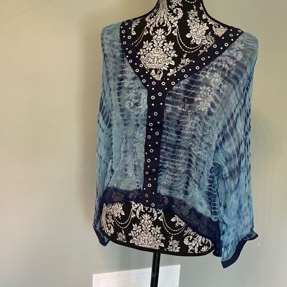 Michael Kors Tie Dye V-Neck Short Studded Caftan Cover-Up - Picture 1 of 4